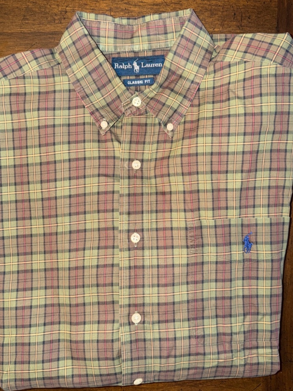Ralph Lauren Classic Fit Plaid Button Down Shirt Mens Large Green Brown